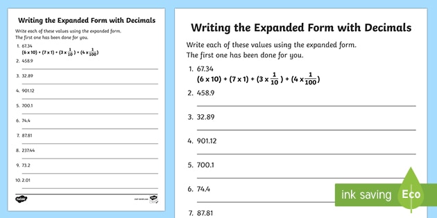 Expanded Form Worksheet Math Teaching Resources Twinkl