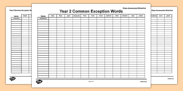 year-2-common-exception-words-editable-whole-class-assessment-checklist