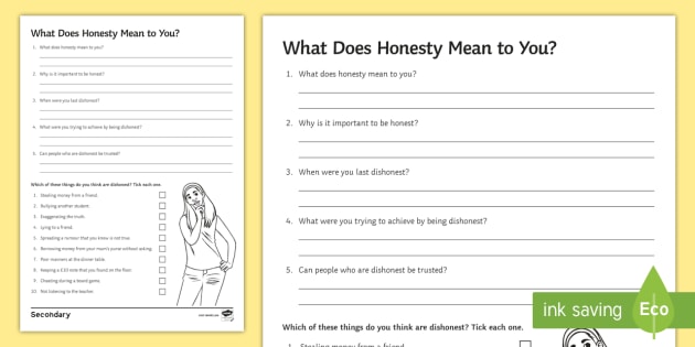 honesty worksheet worksheet