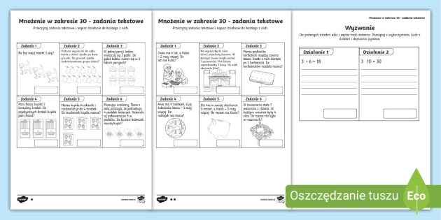 Zadania Tekstowe Klasa 2 Do Wydruku Mnożenie | Zadania tekstowe z mnożeniem w zakresie do 30
