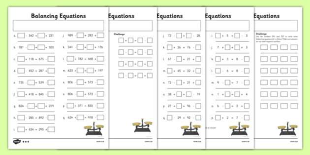 Balancing Equations Worksheet Pack | 3rd to 6th Class