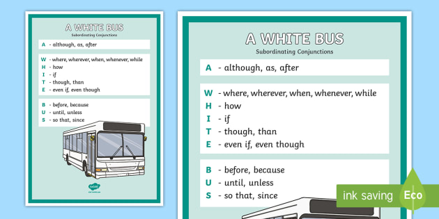 A WHITE BUS Subordinating Conjunctions Display Poster Acronym