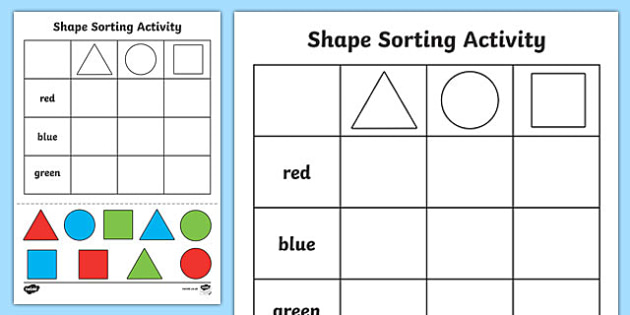 shape sorting cut and paste worksheet teacher made