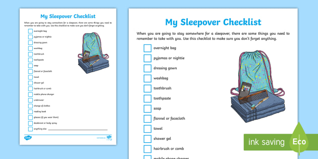 My Sleepover Checklist Teacher Made