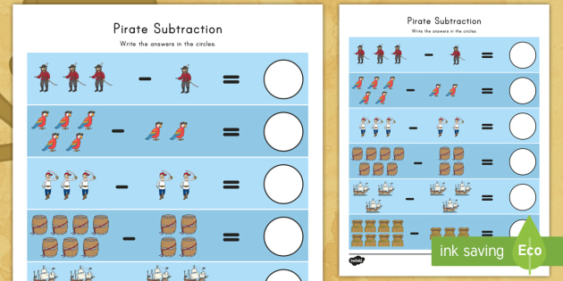 pirate subtraction worksheet worksheet teacher made