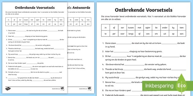 ontbrekende voorsetsels aktiwiteit