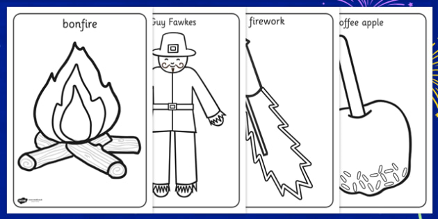 Bonfire Night Words Coloring Sheet - fireworks, motor skills