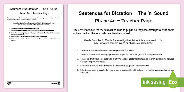 Linguistic Phonics Phase 4c N Dictation Sentences Teacher Worksheet 1918