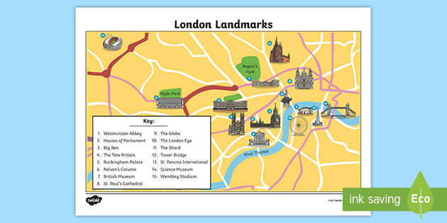 Map Of London Landmarks London Landmarks Map (teacher made)