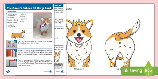 The Queen's Jubilee 3D Corgi Card Craft Activity Twinkl