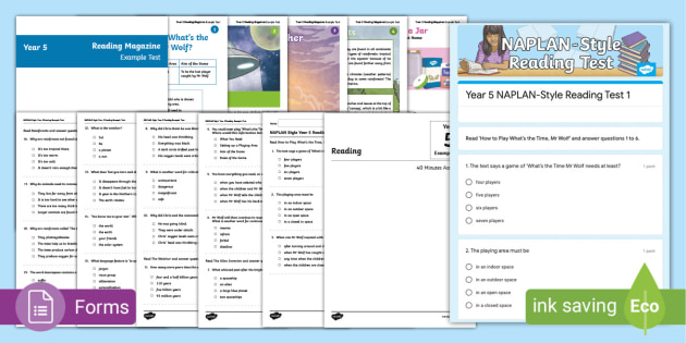 NAPLAN English Example Tests - Set 1 Year 5 Reading Sample Test