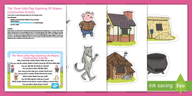👉 The Three Little Pigs 3D Shapes Construction Activity