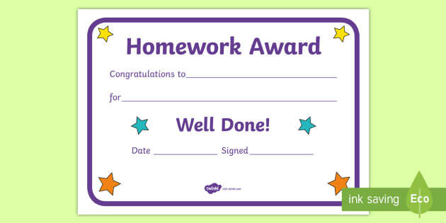 Homework Award A5 Certificate Template (teacher made)