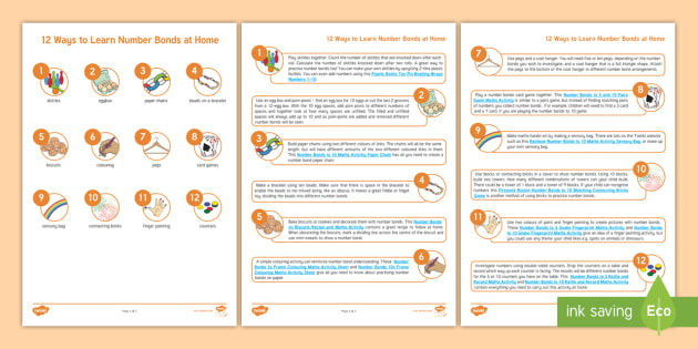 12 Ways to Learn Number Bonds at Home Checklist