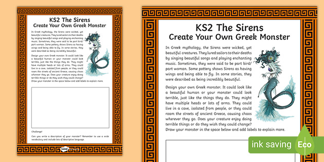 Ks2 Greek Mythology The Sirens Create Your Own Greek Monster