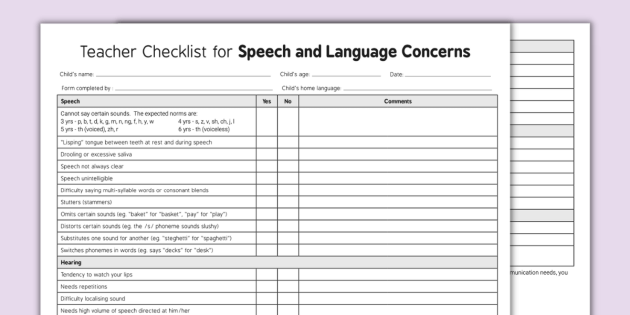 Development　Language　Twinkl　Speech　Checklist　and　Teacher