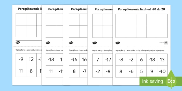 Karty Porządkowanie liczb od 20 do 20 (teacher made)
