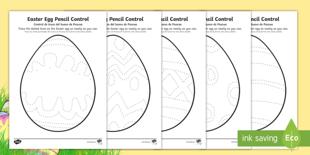 Easter Egg Pencil Control Worksheets English Spanish