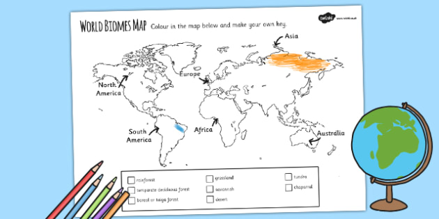 World Biomes Map Colouring Worksheet / Worksheet