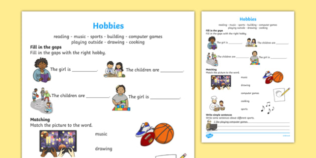 hobbies worksheet worksheet literacy twinkl