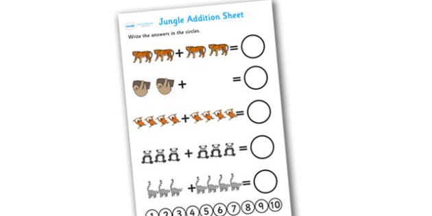 free jungle addition sheet teacher made