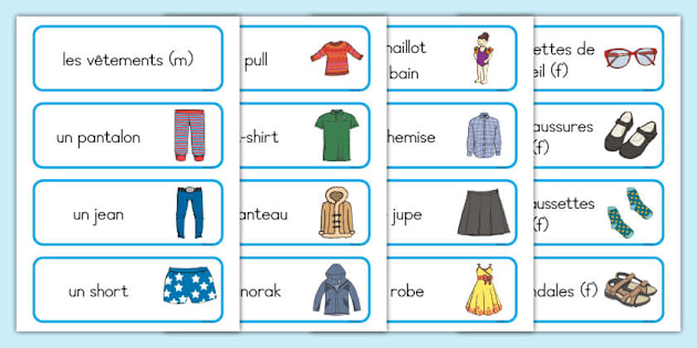 Cartes de vocabulaire les vêtements