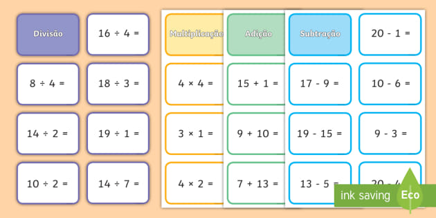 Tabuada: multiplicação, divisão, adição e subtração - Matemática Básica