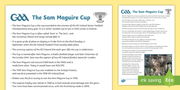 GAA’s Sam Maguire Cup Facts Sheet | Twinkl Resources Ireland