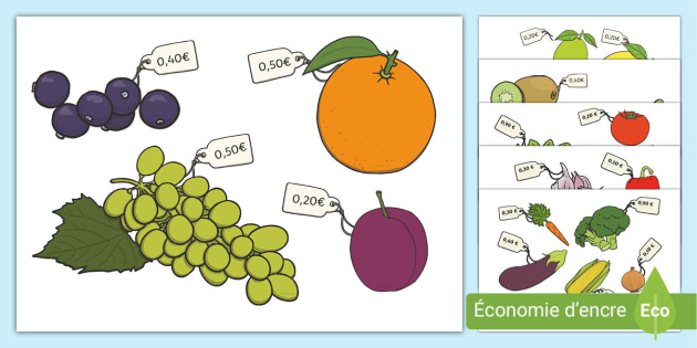 Fruits et légumes avec étiquettes de prix (Teacher-Made)