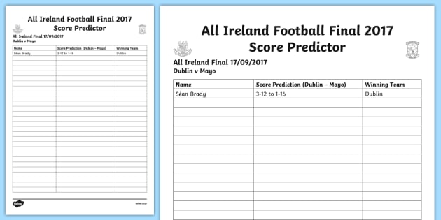 Gaa Football Final Score Predictor A4 Display Poster Irish