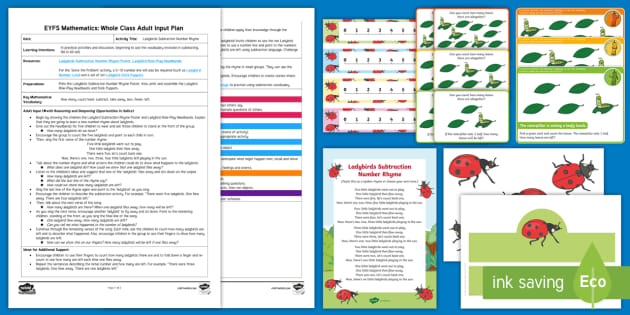 EYFS Maths: Ladybirds Subtraction Rhyme Whole Class Adult Input Plan and