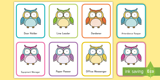 Owls Classroom Jobs Square Cards Teacher Made