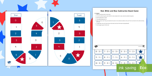 Red White And Blue Subtraction Board Game American Flag