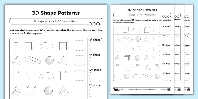 3d shape patterns differentiated worksheet