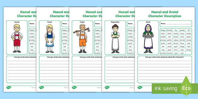 Hansel and Gretel Character Description Worksheets