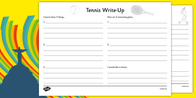 The Olympics Tennis Write Up Worksheet (teacher made)
