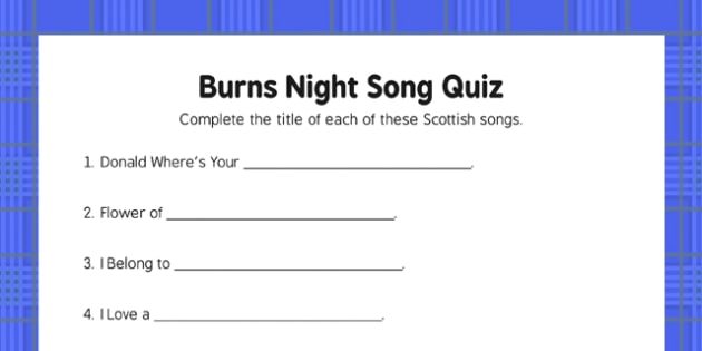 Burns Night Song Quiz - Elderly, Reminiscence, Care Homes
