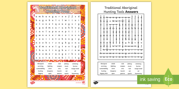 Decrement Kælder nationalsang Aboriginal Word Search - Traditional Hunting Tools
