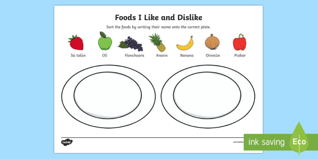 Foods I Like And Dislike Worksheet Worksheet Irish ROI Irish Language