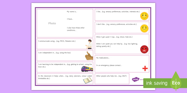 template passport ks2 pupil sen  SEN passport, Secondary  Cards Passport autism