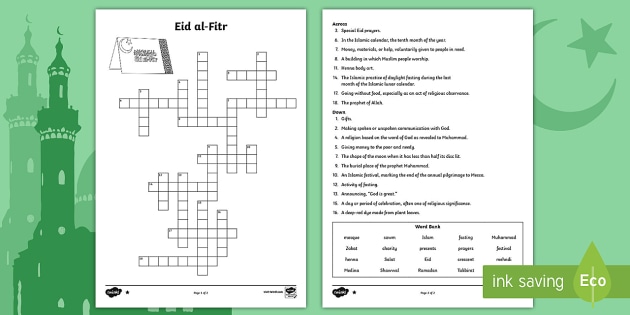 Eid Vocabulary Crossword Worksheet / Worksheets - faith 