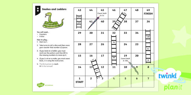 PlanIt Maths Y2 Number and Place Value Counting in Steps Snakes and Ladders