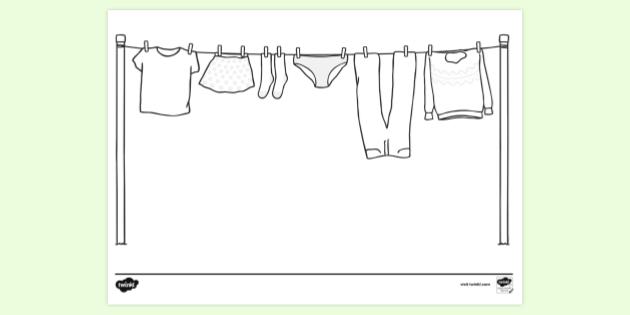 Clothes Line with Clothes Colouring Sheet