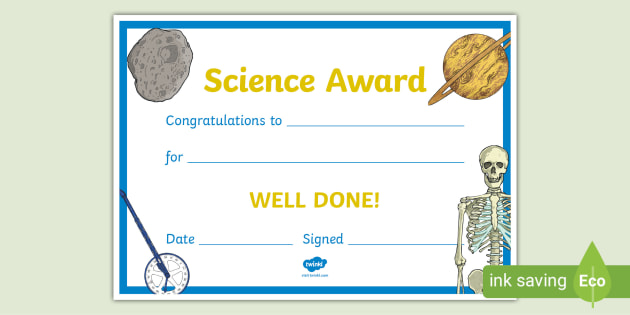 Free Printable Science Award Certificates