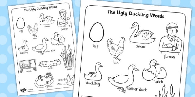 Ugly Duckling Words Coloring Sheet Teacher Made