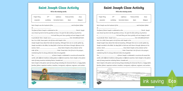 Saint Joseph Cloze Writing Worksheet