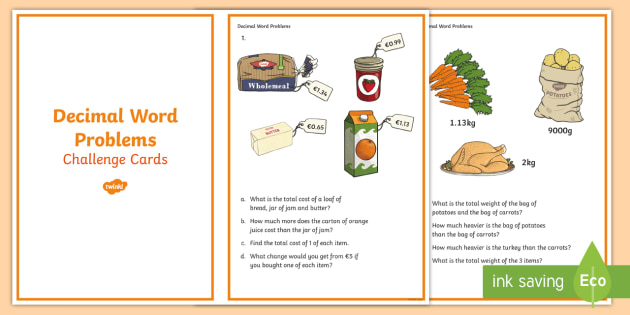 adding and subtracting decimals word problems cards year 6