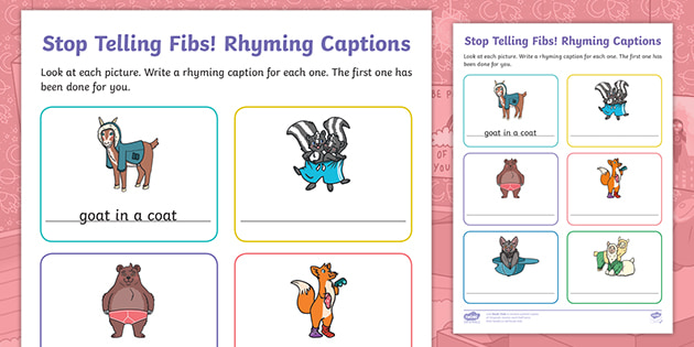 Stop Telling Fibs! Rhyming Caption Writing Activity - Twinkl