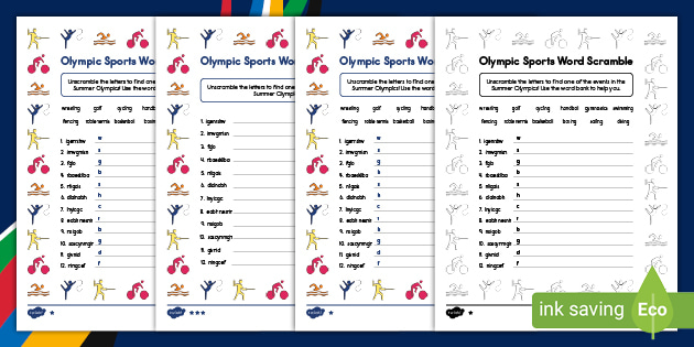 olympic sports differentiated word scramble activity