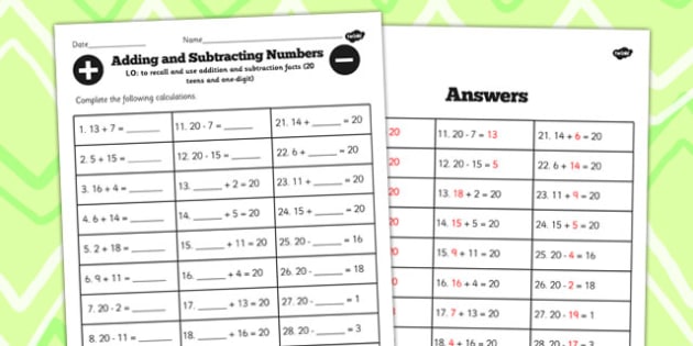 number-facts-to-20-worksheet-teens-add-one-digit